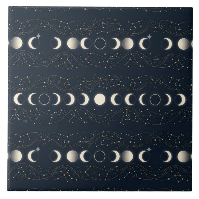 Carreau Minimalist Lunar Phases Pattern with Stars and Nig (Devant)