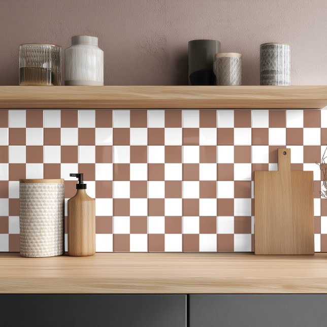 Carreau Minimaliste Brun Blanc Géométrique (Créateur téléchargé)