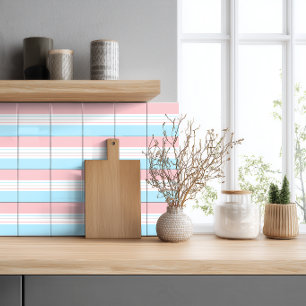 Carreau Minimaliste Moderne Lignes Rose Pastel Bleu