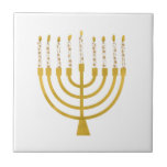 Carreau Minorah festive Hanoukka bougies Élégant minimal<br><div class="desc">Faux bougies menorah en feuille d'or pour votre fête Hanoukka. Illustration de la menorah lunaire avec des étoiles blanches recouvertes de bougies célestes sur un socle de bougies menorah en faux or. Minorah minimaliste élégante étoile Hanoukka illustrée cadeaux de design et produits en papier.</div>