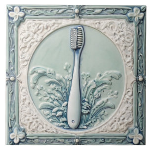 Carreau Mint Bleu Blanc Brosse à dents Funky Dentist Salle