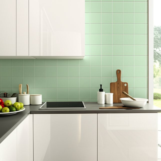 Carreau Mint Green (cuisine rétro et salle de bain) Carré (green kitchen backsplash)