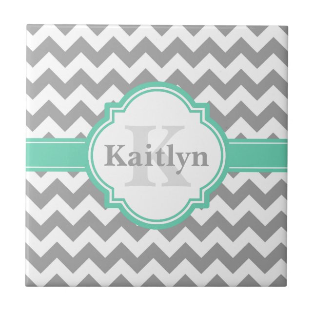 Carreau Mint Grey Chevron Motif & Quatrefoil marocain (Devant)