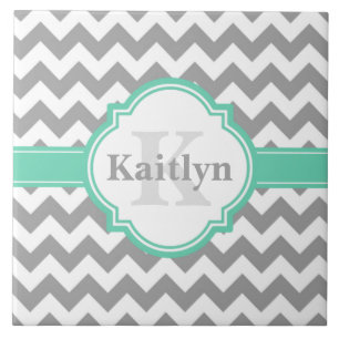 Carreau Mint Grey Chevron Motif & Quatrefoil marocain