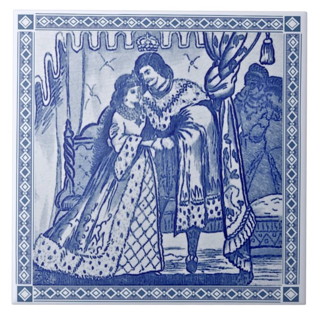 Carreau Minton Cinderella Blue Victorian Repro Tile c.1880 (Devant)