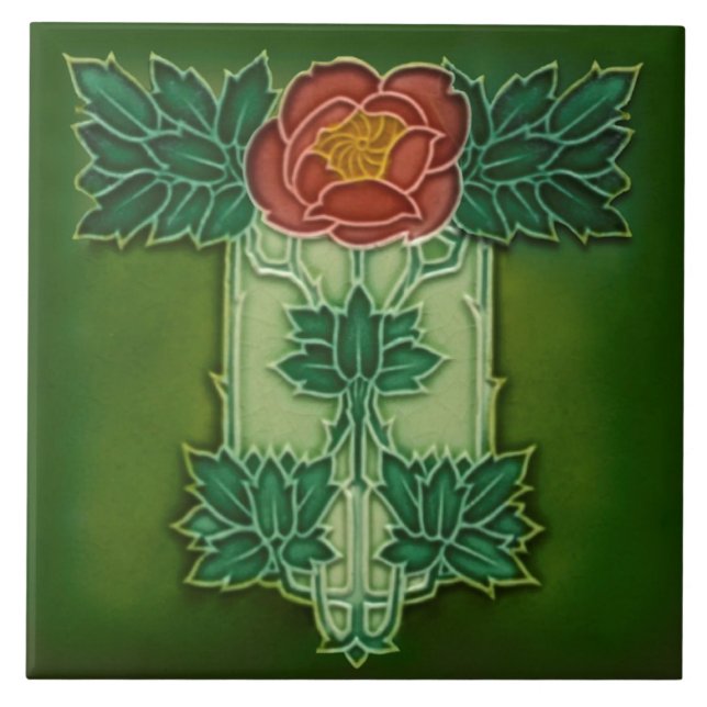Carreau Minton Hollins Art Nouveau Déco Floral Tile Repro (Devant)