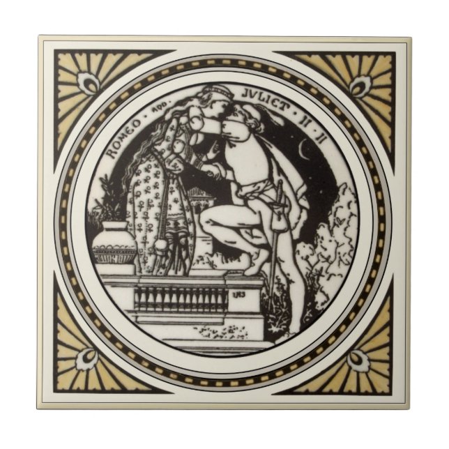 Carreau Minton Shakespeare Romeo & Juliet Tile 1870 Repro (Devant)