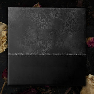 Carreau Minuit Onyx Romance   Black Satiny Grunge Damask