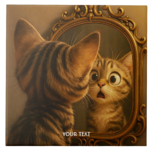Carreau Miroir de chat surpris fantaisie mignon