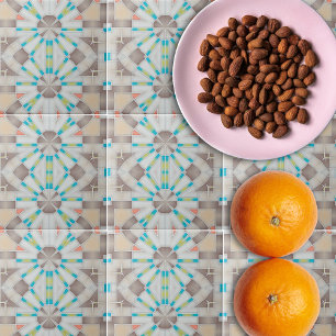 Carreau Miroir géométrique Abstrait Motif Turquoise Beige