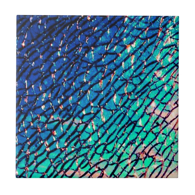 Carreau Miroir métallique fissuré bleu et vert (Devant)
