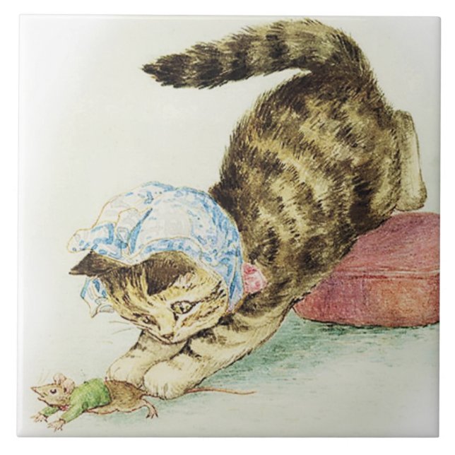 Carreau "Miss Moppet chasse une souris" de Beatrix Potter (Devant)