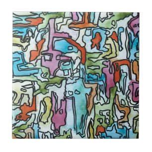 Carreau Misty City-Hand Peint Abstrait Aquarelle Art