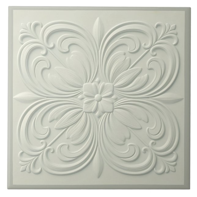 Carreau Misty Soft Green Faux Relief Floral (Devant)
