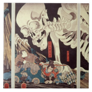 Carreau Mitsukini défiant le spectre squelettique, c.1845