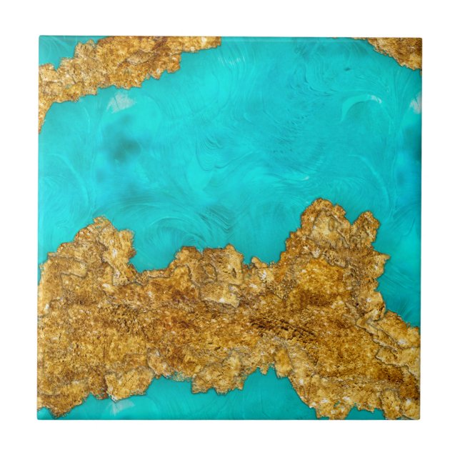 Carreau Mixed Media Gold and Turquoise (Devant)