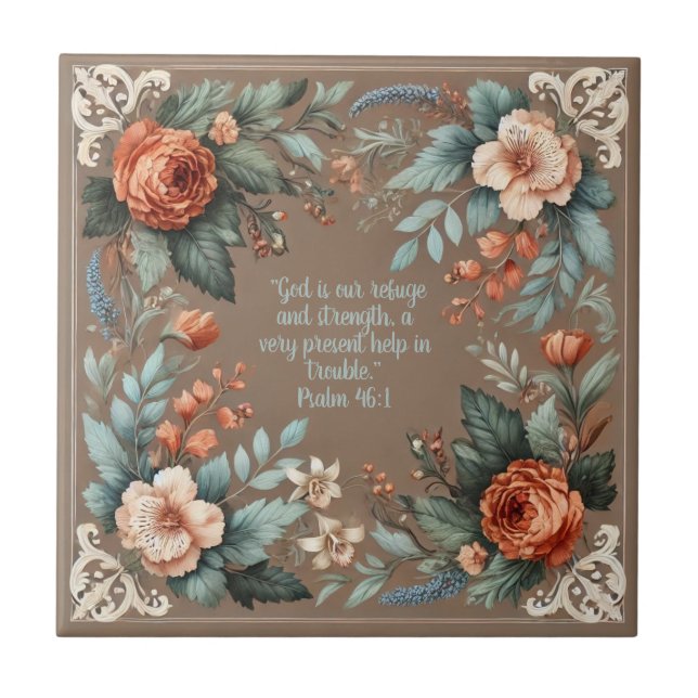 Carreau Mocha Floral Bible Verse personnalisable (Devant)