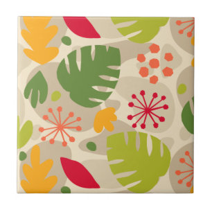 Carreau Mod Monstera Feuilles Abstrait Hawaï Tropical - C