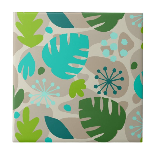 Carreau Mod Monstera Leaf Abstrait Hawaï Tropical - Cool (Devant)