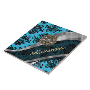 Carreau Modèle bleu personnalisé joli girly damask