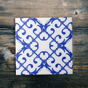 Carreau Modèle classique bleu et blanc Azulejo Damask
