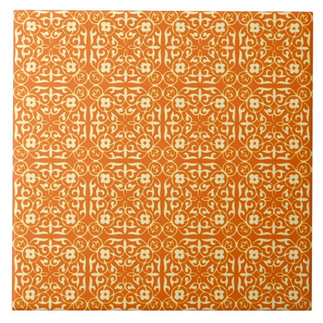 Carreau Modèle Damas médiéval, mandarin orange (Devant)