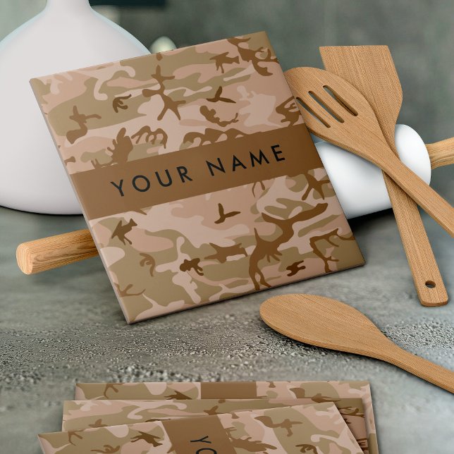 Carreau Modèle de camouflage du désert, Votre nom, Personn (Créateur téléchargé)