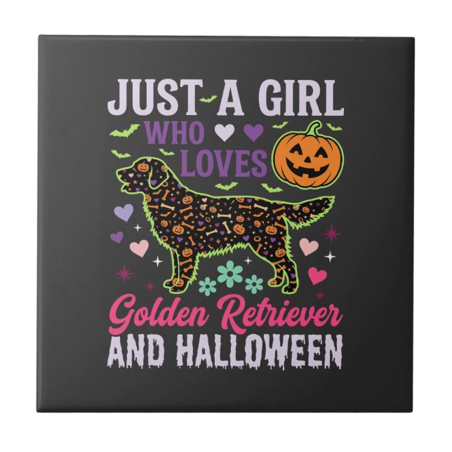 Carreau Modèle de chien citrouille fille Halloween Retriev (Devant)