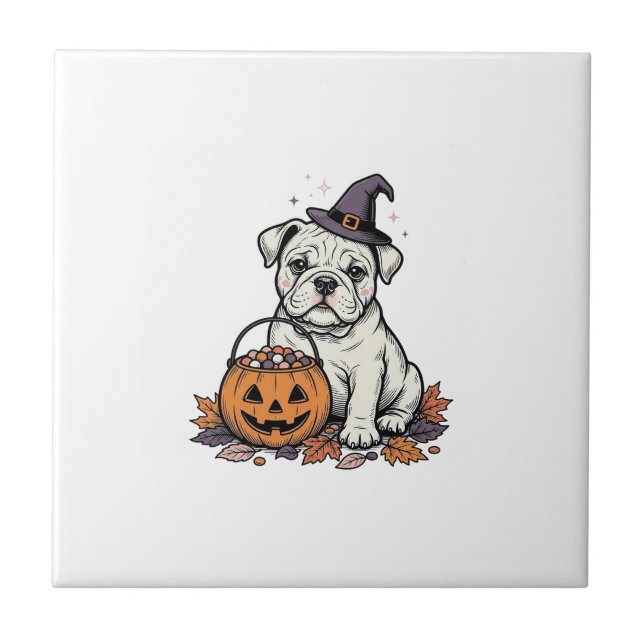 Carreau Modèle de citrouille de bouledogue d'Halloween gra (Devant)