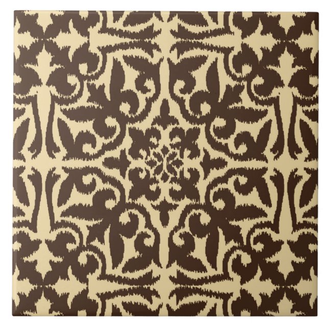 Carreau Modèle de damas Ikat - Chocolat Brown et Tan (Devant)