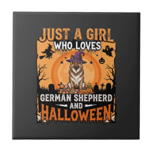 Carreau Modèle de fille d'Halloween Berger Allemand sorciè