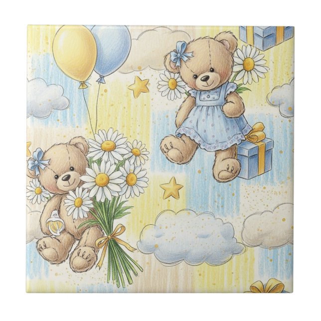 Carreau Modèle de jardin aux marguerites Teddy Bear (11) (Devant)