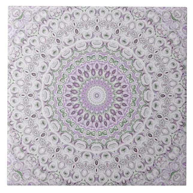 Carreau Modèle de mandala aux couleurs lavande et verte (Devant)