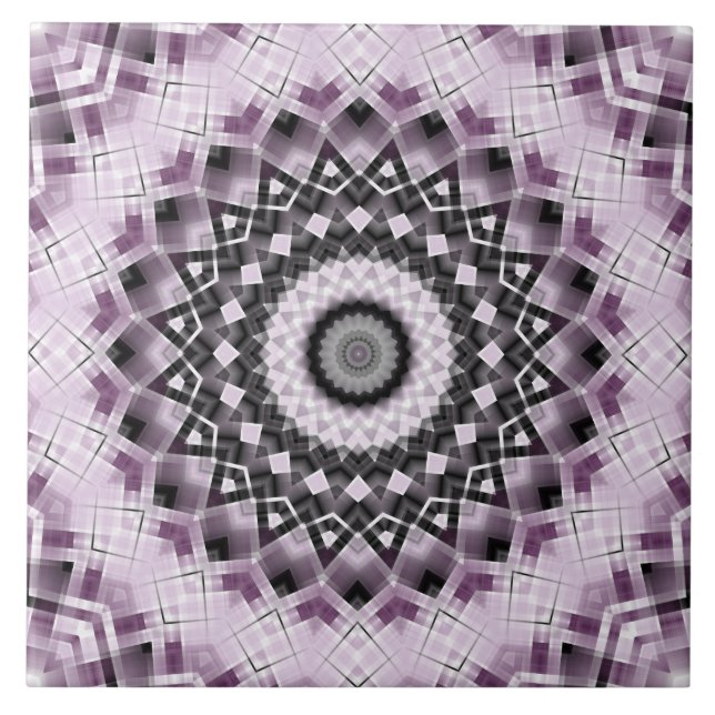 Carreau Modèle de mandala géométrique violet et noir (Devant)