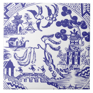 Carreau Modèle de porcelaine de Chine bleu willow antique