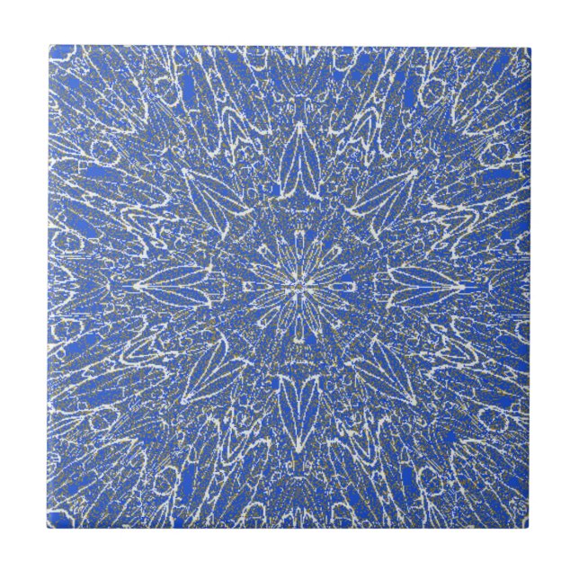 Carreau Modèle de roue d'étoile géométrique bleu blanc fon (Devant)