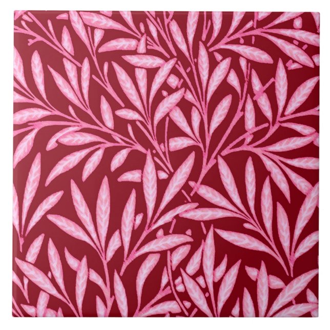 Carreau Modèle de saule William Morris, bordeaux et rose (Devant)