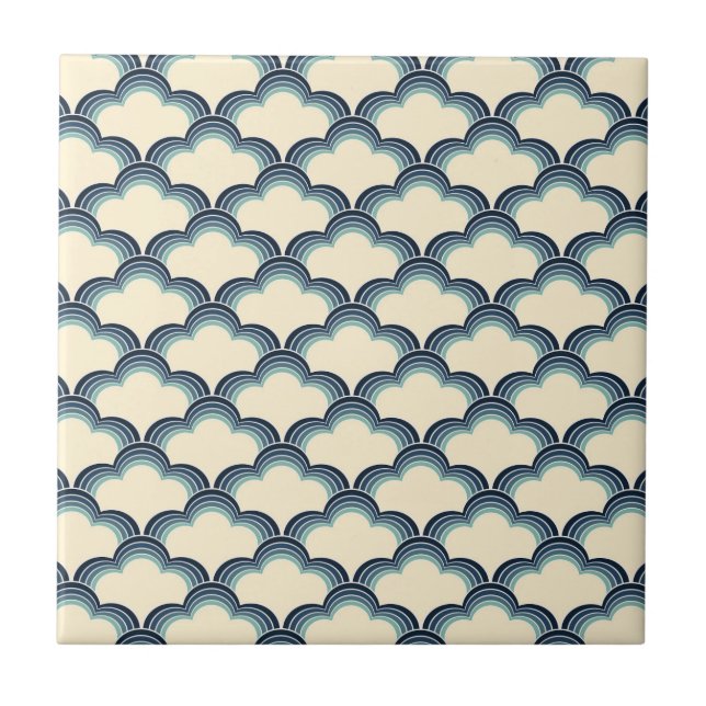 Carreau Modèle de vagues de style rétro bleu (Devant)