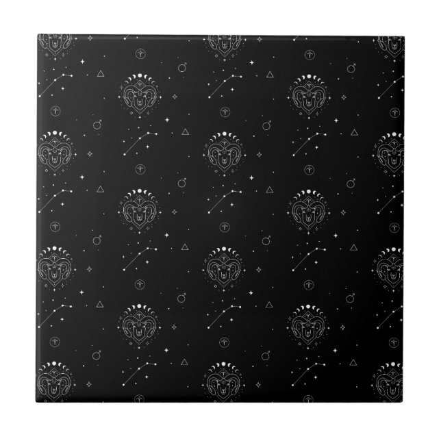 Carreau Modèle du zodiaque Bélier en noir et blanc (Devant)