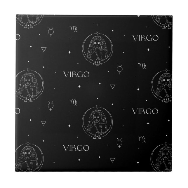 Carreau Modèle du zodiaque Vierge en noir et blanc (Devant)