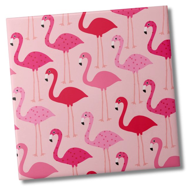 Carreau Modèle Flamingo rose Fille mignonne (Cute Girly Modern Summer Pink Flamingo Pattern Ceramic Tile)