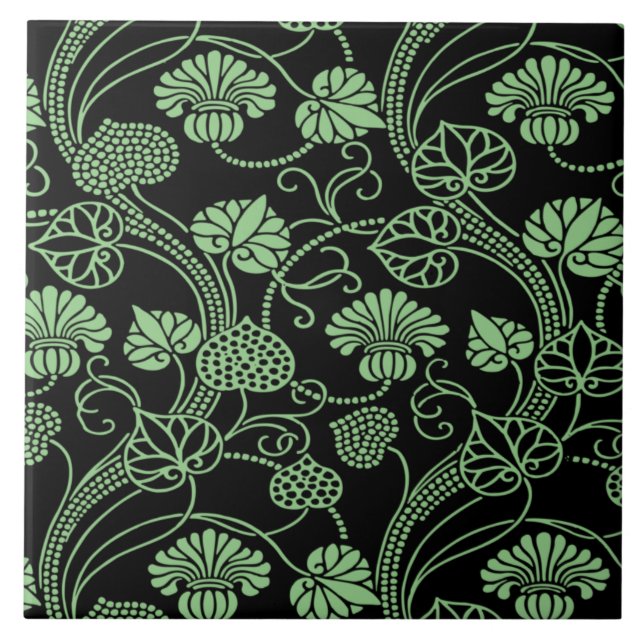 Carreau Modèle floral antique noir et vert (Devant)