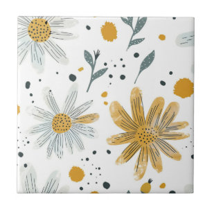 Carreau Modèle floral blanc et jaune