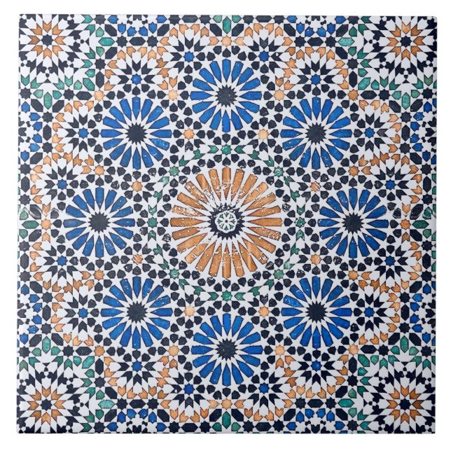 Carreau Modèle Floral bleu vintage marocain (Devant)