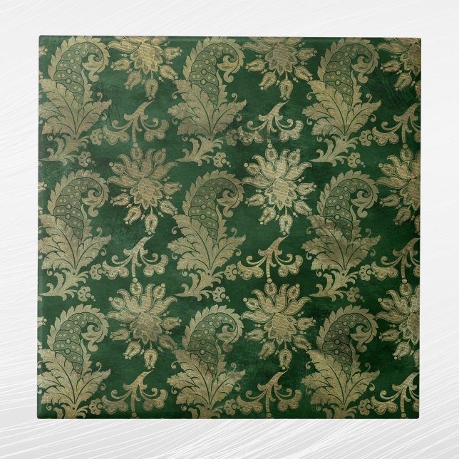Carreau Modèle floral Celtic Green Gold Paisley (Créateur téléchargé)