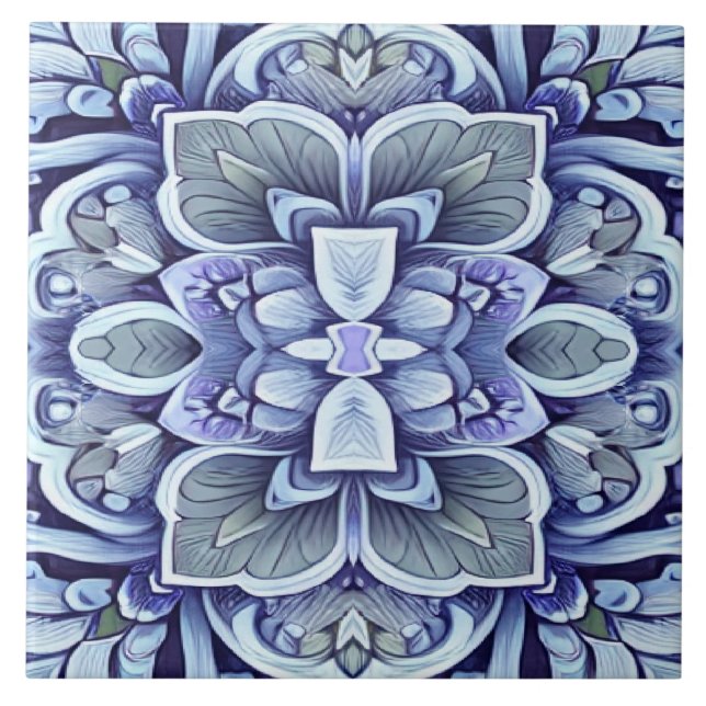 Carreau Modèle floral classique de couleur bleue moderne (Devant)