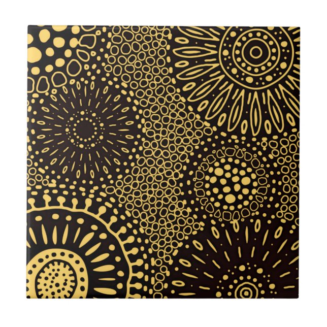 Carreau Modèle floral ethnique d'or noir (Devant)