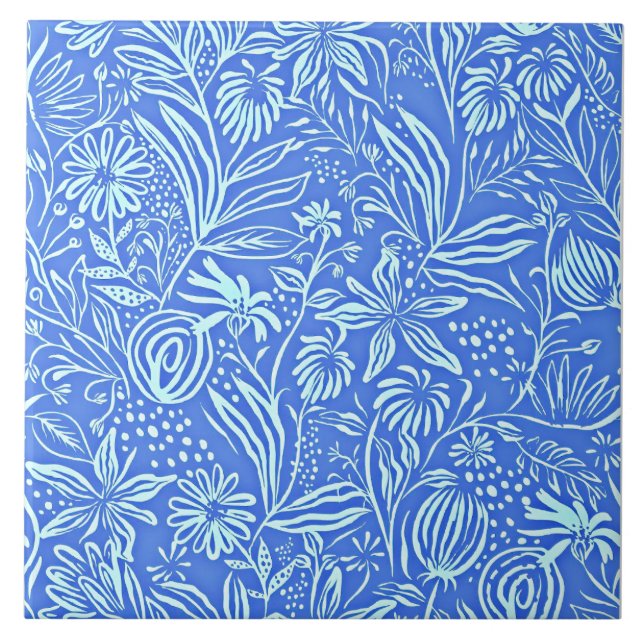Carreau Modèle floral préféré en bleu (Devant)
