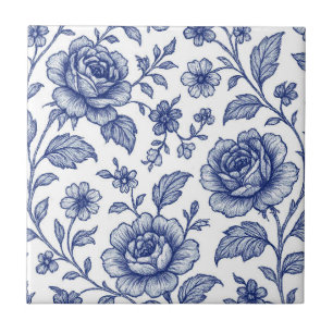 Carreau Modèle Floral Royal Bleu Rose