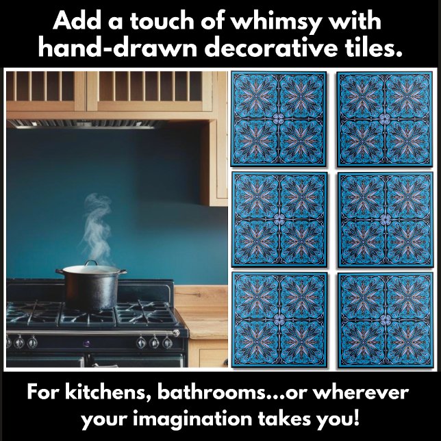 Carreau Modèle floral Scandi dessiné à la main (Unique hand-drawn decorative tiles to kitchens, bathrooms add a touch of whimsy to your home.)